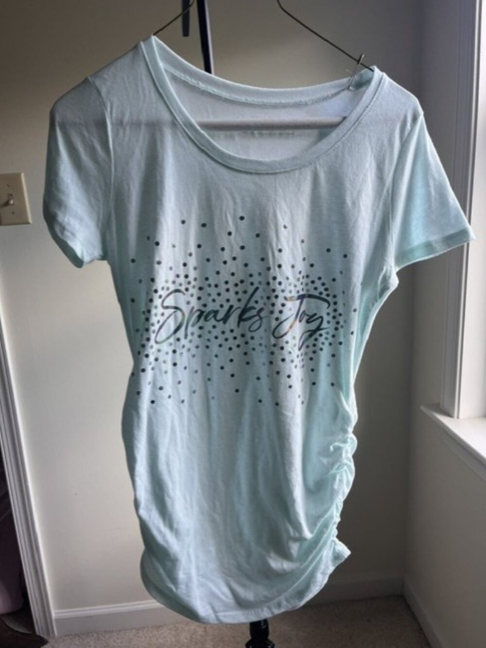 Motherhood Maternity- Sparks Joy Light Mint Green Ruched Side T-Shirt- XS